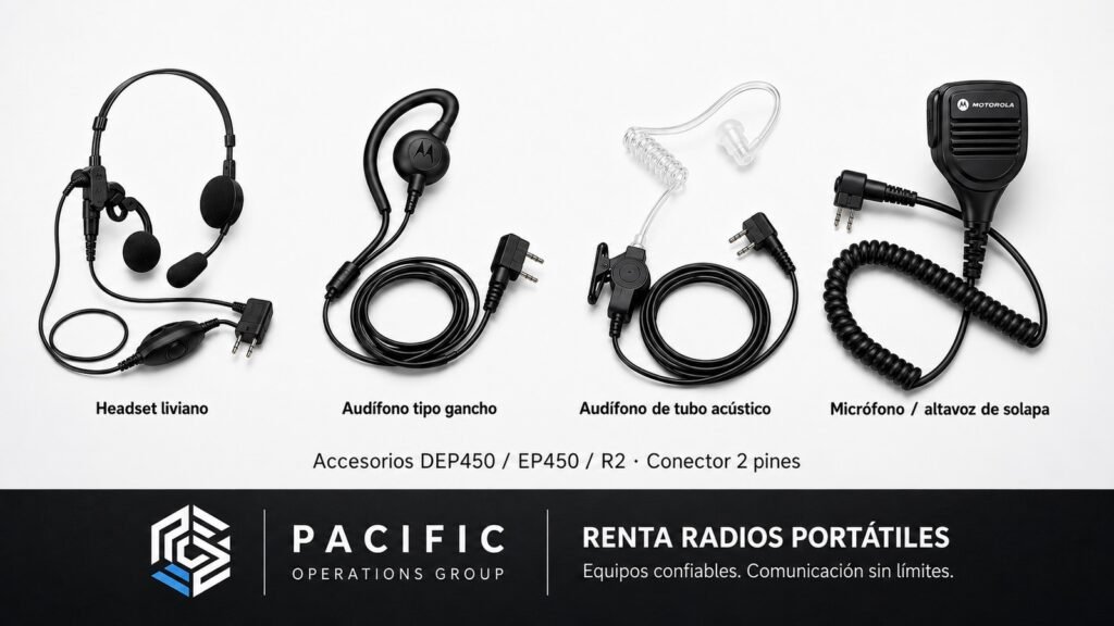 Accesorios de audio para radios Motorola DEP450, EP450 y R2 disponibles para renta en Costa Rica