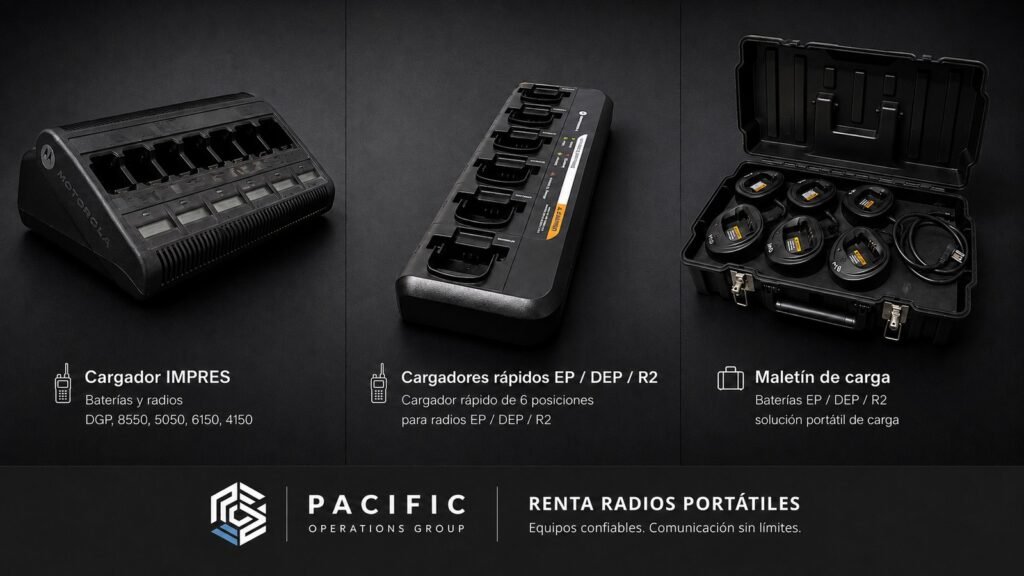 Cargadores Motorola IMPRES, EP450, DEP450  y R2 con maletín de carga para renta de radios portátiles profesionales en Costa Rica