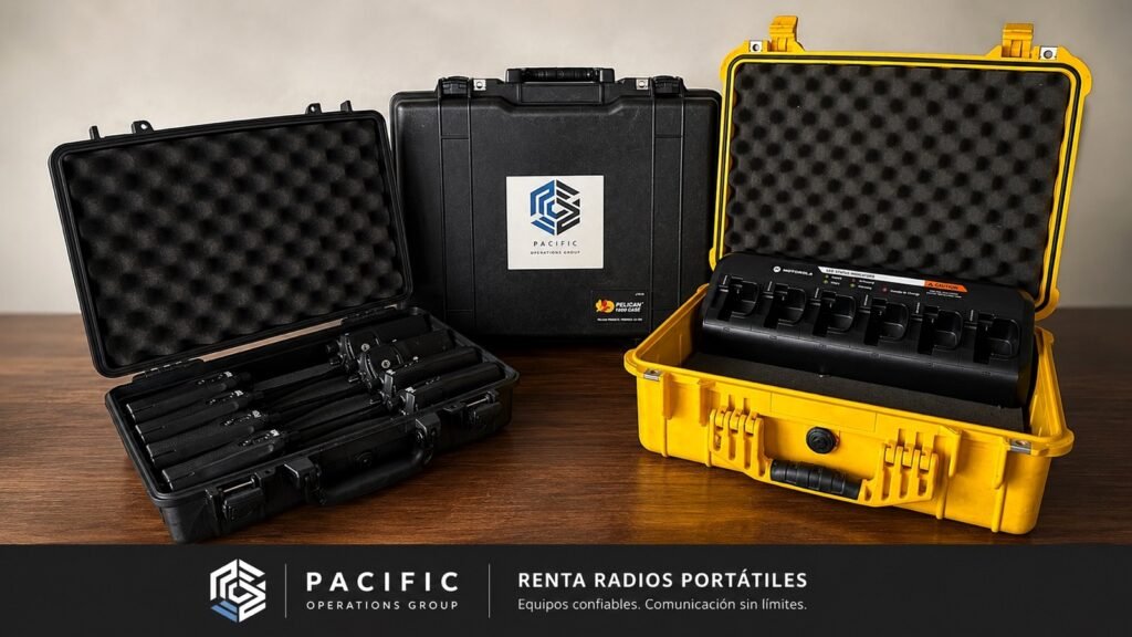 Kit de radios portátiles Motorola con cases profesionales y cargador rápido para renta en Costa Rica