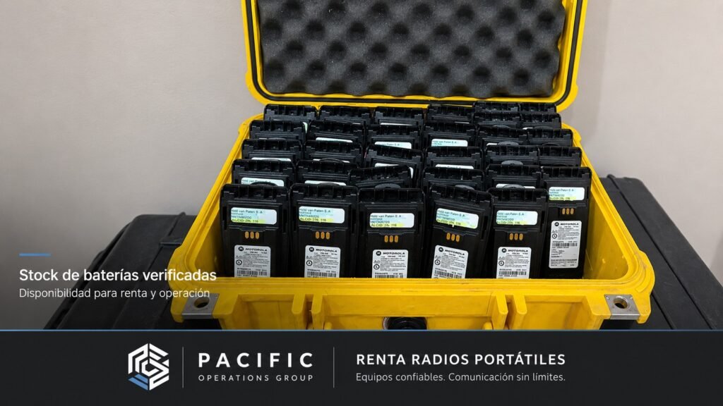 Stock de baterías Motorola verificadas para renta de radios portátiles en Costa Rica